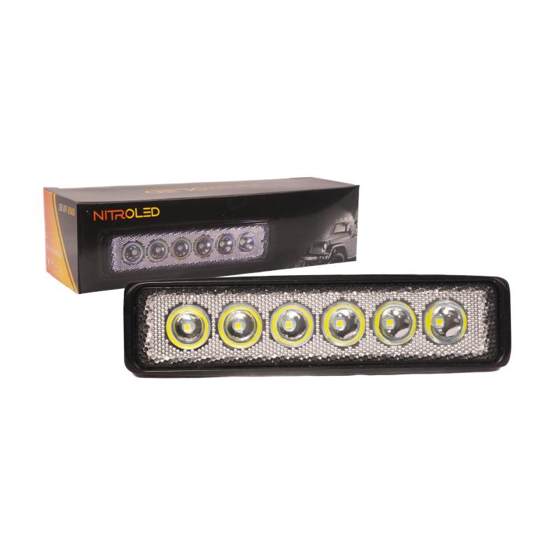 Imagen ilustrativa de FARO 6 LEDS RECTANGULAR 18W 12/24v  WATERPROOF IP67 - OFF ROAD - MEDIDAS 14 x 3.5 x 4 cm